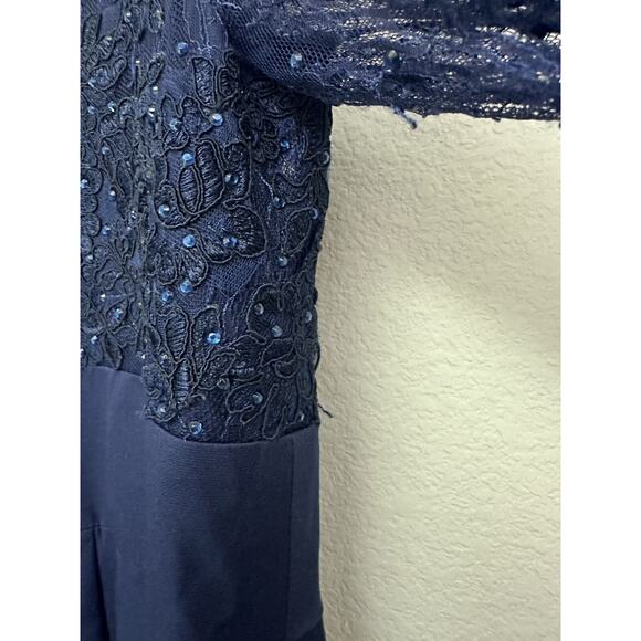 Mac Duggal Midnight Blue Long Sleeves Sequins Sheer Overlay Gown Size 16W - Picture 8 of 11